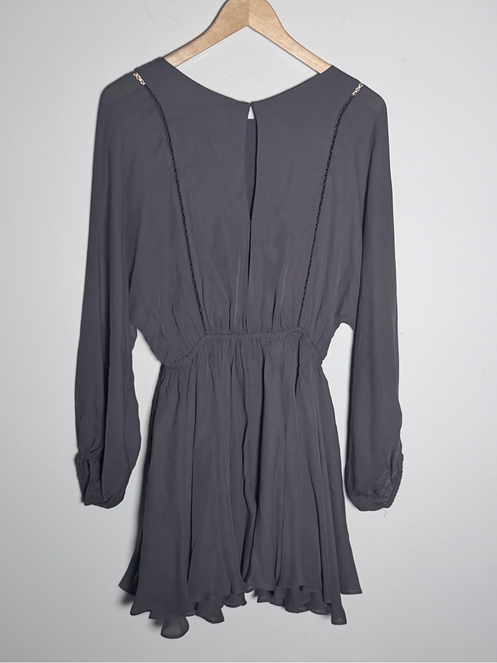 LoveShackFancy Charcoal Riffled Long-Sleeve Elastic-Waist Mini Dress XS NWT - Picture 7 of 11